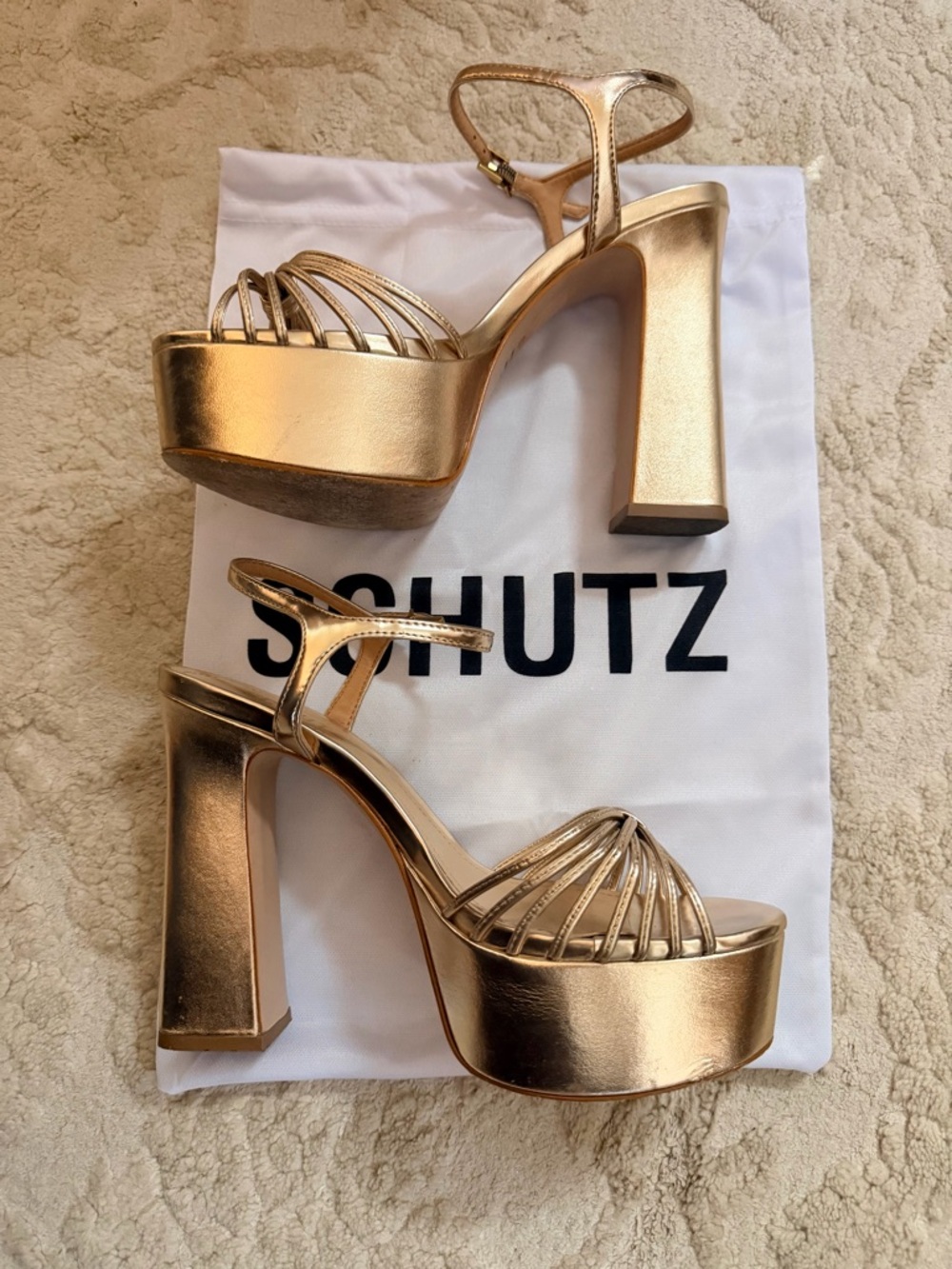SCHUTZ Metallic Gold Platform Sandals Size 8